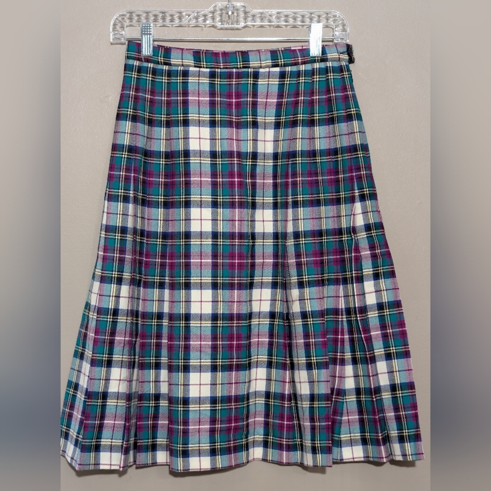 Pendleton Petite Plaid Teal&Purple Wool Skirt Size 8